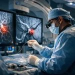 إجراء القسطرة المخية داخل غرفة قسطرة حديثة باستخدام أجهزة أشعة متقدمة