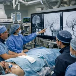 مراجعة نتائج القسطرة المخية داخل غرفة قسطرة حديثة مزودة بأجهزة أشعة متقدمة