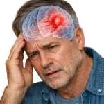 رجل يشعر بدوخة مفاجئة ويمسك رأسه كعلامة مبكرة قبل السكتة الدماغية