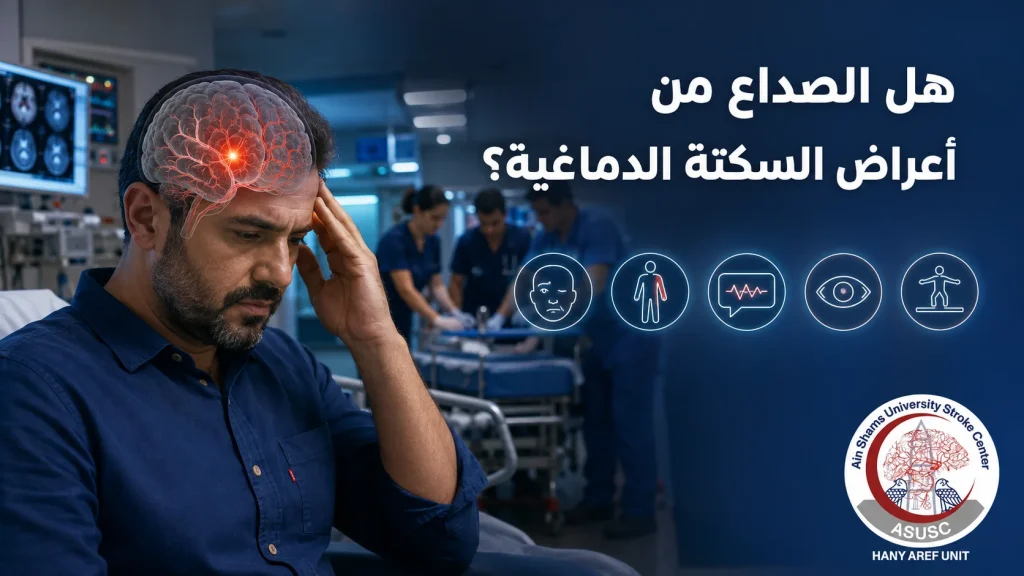 مريض يعاني صداعًا مفاجئًا مع توضيح المخ وعلامات السكتة الدماغية