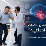 رجل يعاني دوخة مفاجئة وفقدان الاتزان مع طبيب أعصاب وتوضيح المخيخ وجذع المخ