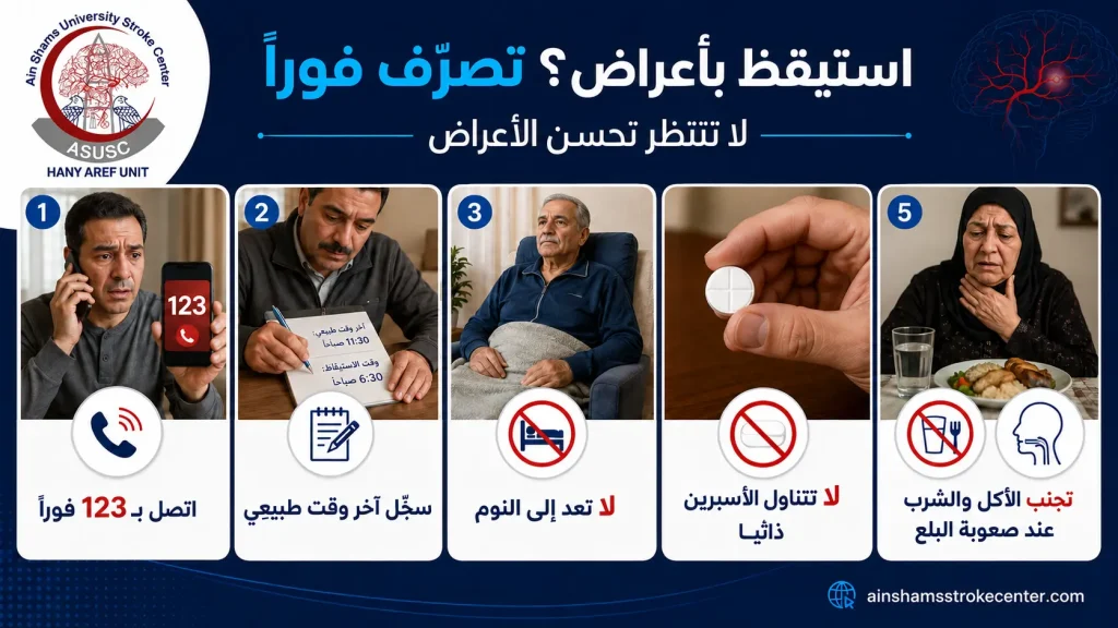 خطوات التصرف عند الاستيقاظ بأعراض السكتة الدماغية